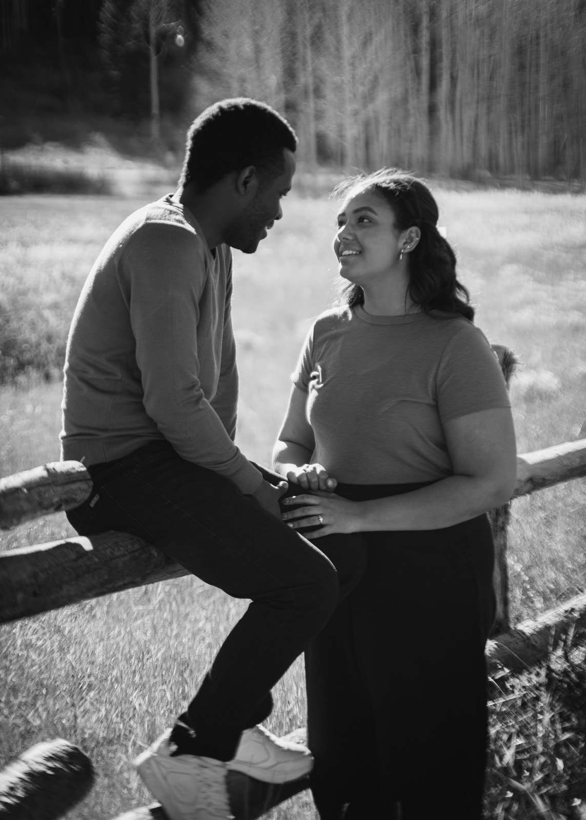 black and white couples engagement portrait